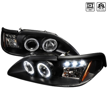 Spec-D Tuning 94-98 Ford Mustang Halo LED Projector Black 2LHP-MST94JM-TM